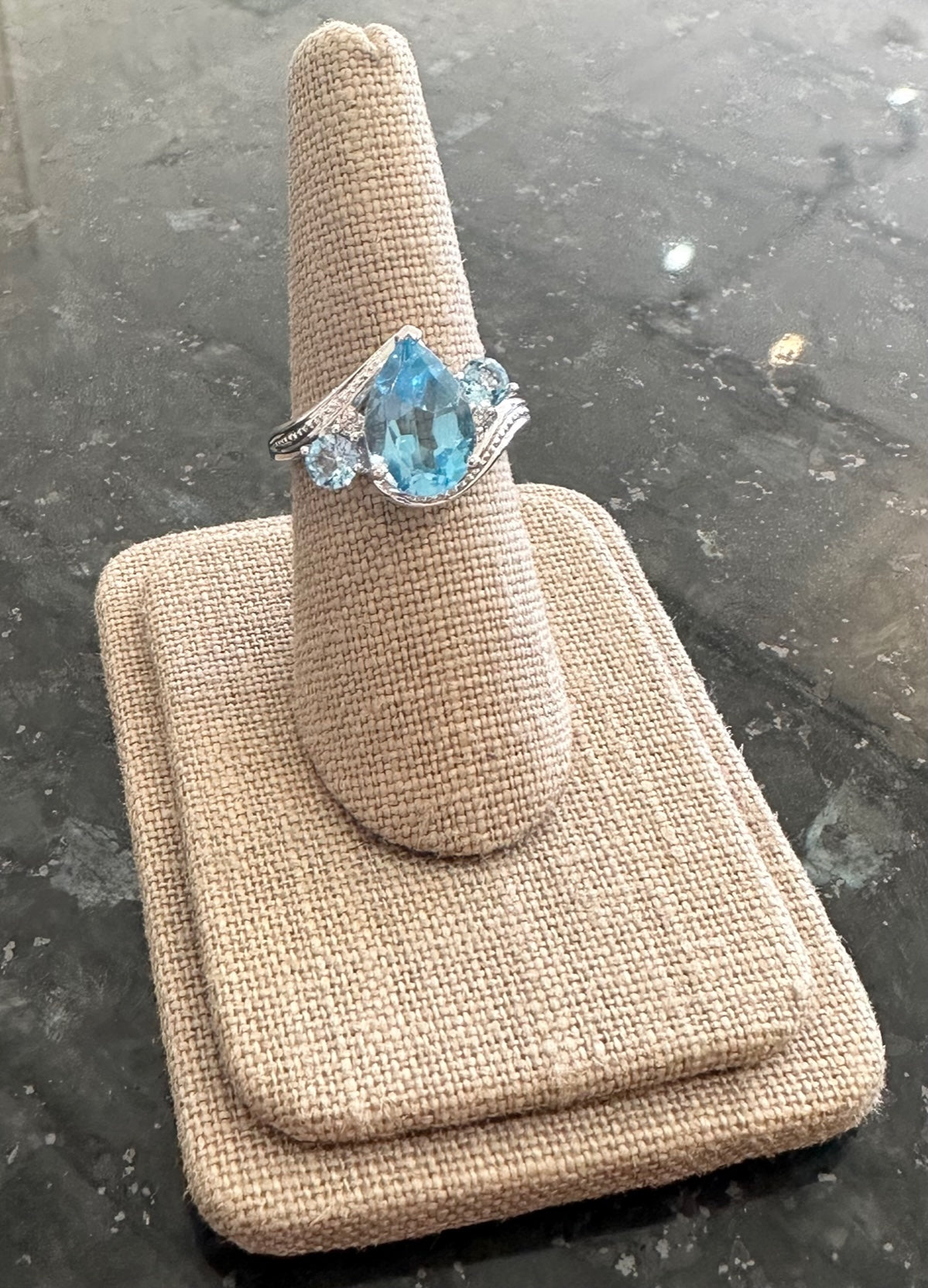 Topaz & Diamond Ring in 14-K White Gold, 3T=3.5CTTW, Finger