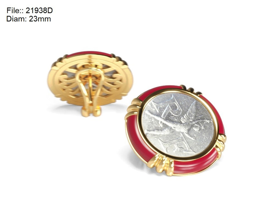 21938B Bespoke 14K Yellow Gold Coin Earrings w/Custom Enamel, Return Tiffany Sample