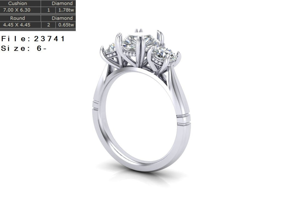 23741 Bespoke Platinum & Diamond 3 Stone Ring w/Client's 1.26CT OMC, 2OM/OEC=.67CTTW