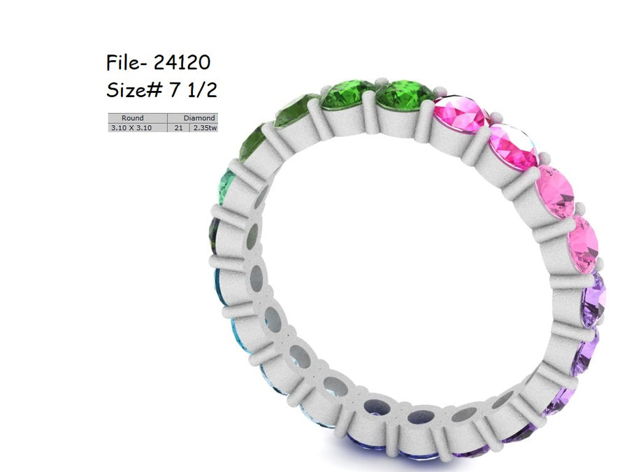 24120 Bespoke Platinum Rainbow Sapphire Band Ring w/21 Curated Sapphires=2.54CTTW