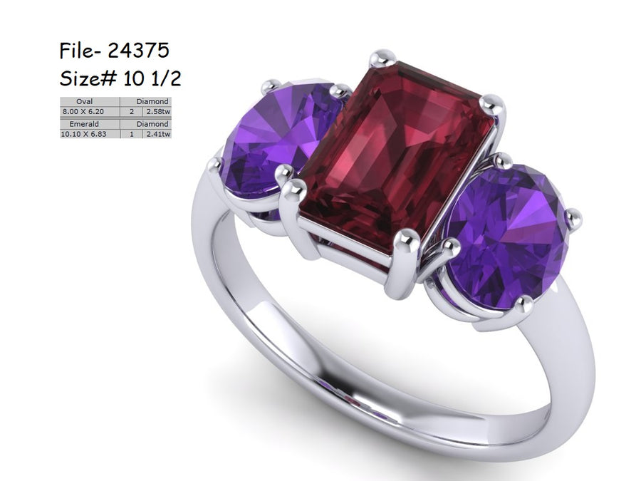 24375 Bespoke 14-Karat White Gold Setting & New 1.26CT Amethyst for Client's Center 2.86CT Red Stone