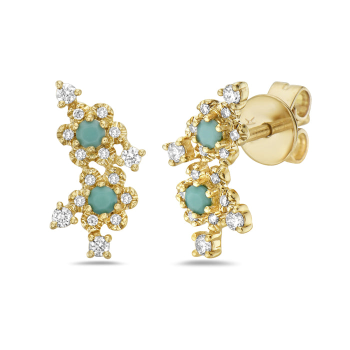 THE BEST Turquoise & Diamond Stud Earrings in 14K Gold, 32D=.15CTTW, 4TQ=.15CTTW