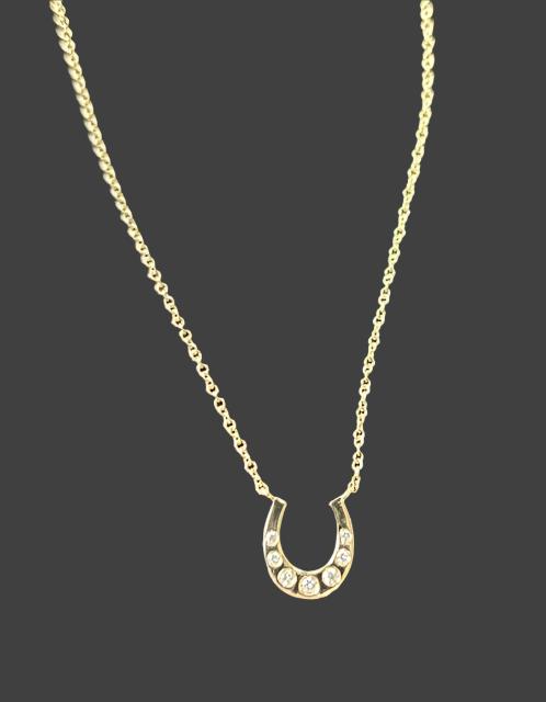 Lucky Diamond Horseshoe Necklace in 14K Yellow Gold, 16-18" Adjustable!