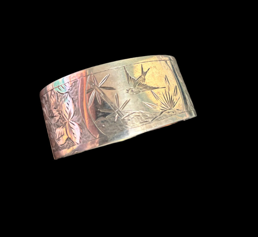 Antique Victorian Aesthetic Movement Sterling Silver Bracelet w/Safety Chain, Hallmarked!