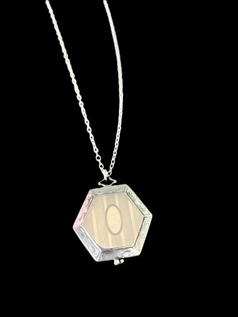 Antique Sterling SIlver Hexagon Locket w/ Photo Inside on Modern 20" Sterling Chain. Estate Collection