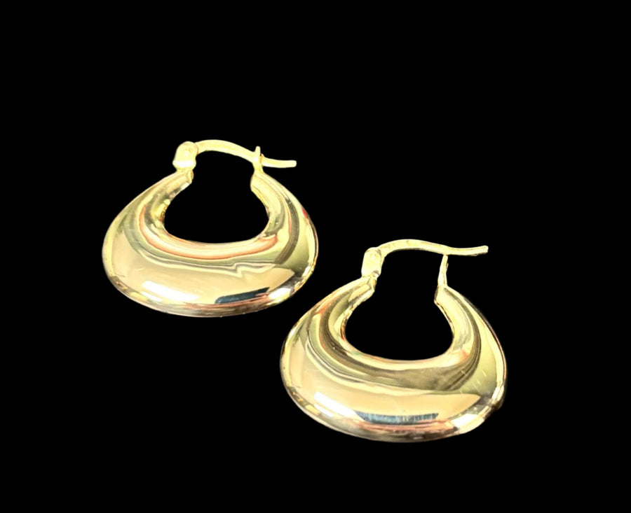 Vintage Italian Puffy Hoop Earrings in 18-K Yellow Gold, Estate Collection