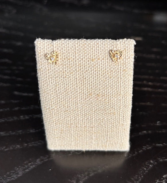 Vintage 14-K Yellow Gold Diamond Heart Studs, Estate Collection. 2D=.01CTTW