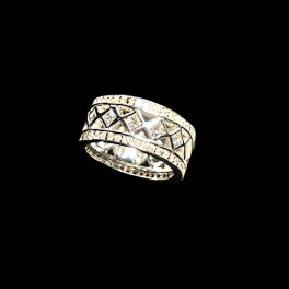 14K Vintage Wide Band Diamond Ring w/Princess Cut & Round Diamonds, D=1.25CTTW. Estate Collection. Size 7.25