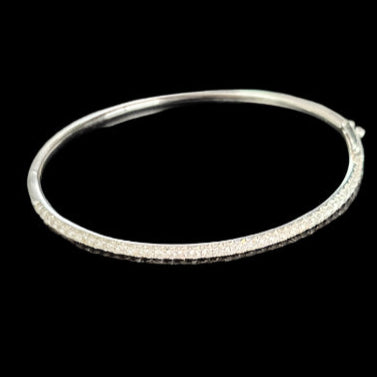 Lovely French Set Diamond Bangle Bracelet in 14K White Gold w/Safety! 39D=.78CTTW Est., Estate Collection