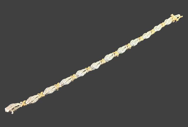 Baguette Diamond Tennis Bracelet in 14K White & Yellow Gold, Estate Collection. Approx. 1 Carat Total Weight, 7+" Length