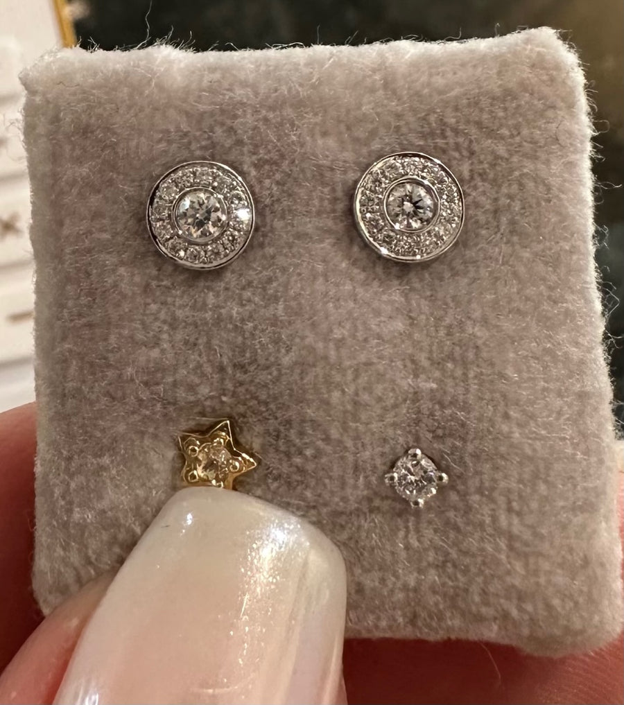 Bezel Diamond Halo Stud Earrings in 14-K White Gold, 26D=.18CTTW
