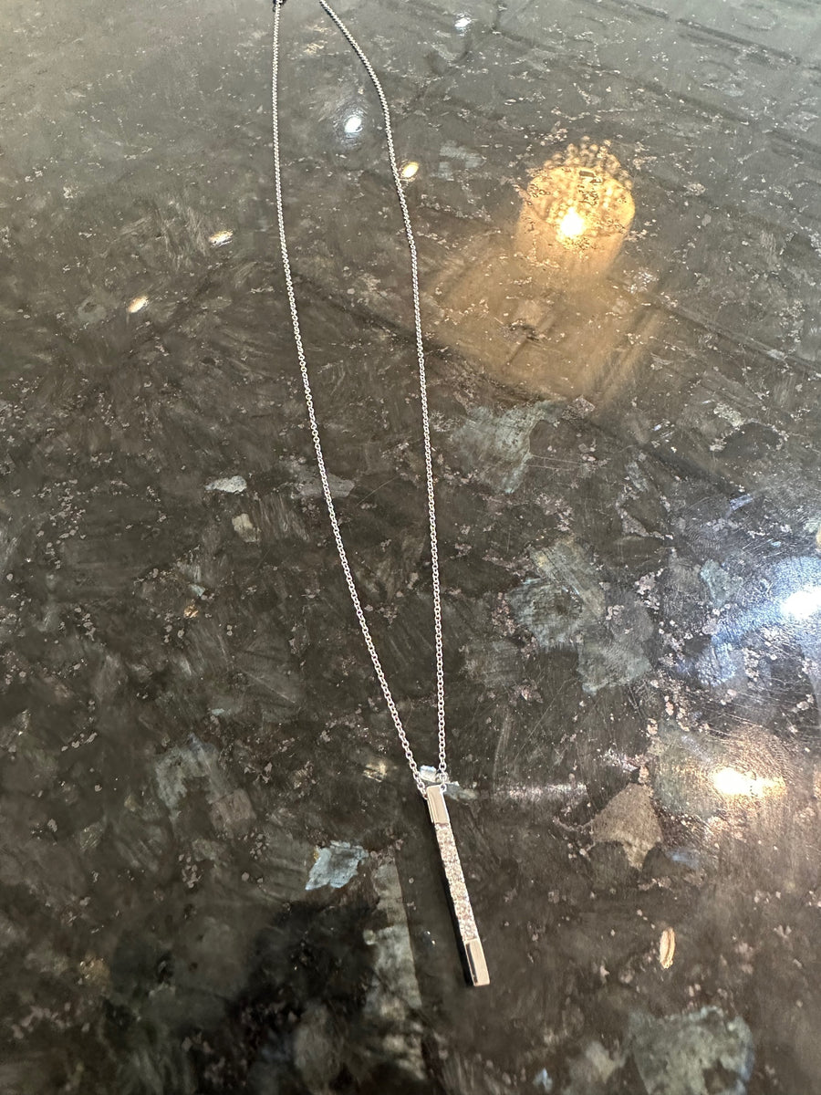 Diamond Bar Drop Necklace in 14K White Gold, 6D=.17CTTW, 18" Length