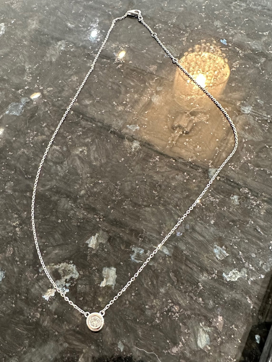 Diamond Bezel Necklace in 18K White Gold, 16-17-18" Length Adjustable. D=.25CT, G/VS2