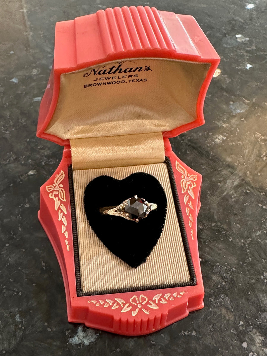 STUNNING 1.65CT Black Heat Treated Rose Cut Diamond Ring in 10K Vintage Setting, Size 6 Tight