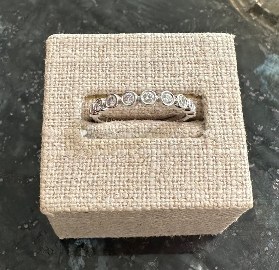 Bezel Set Diamond Band Ring in 14K White Gold, 9D=.26CTTW, Size 7. G Color VS2-SI1