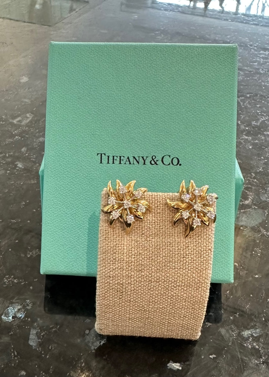 Tiffany & Co. Schlumberger "Flame" Ear Clips in 18K & Platinum, 14D=.51CTTW