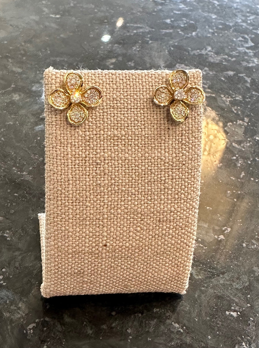 Diamond Wallflower Earrings in 14K Yellow Gold, 82D=.37CTTW