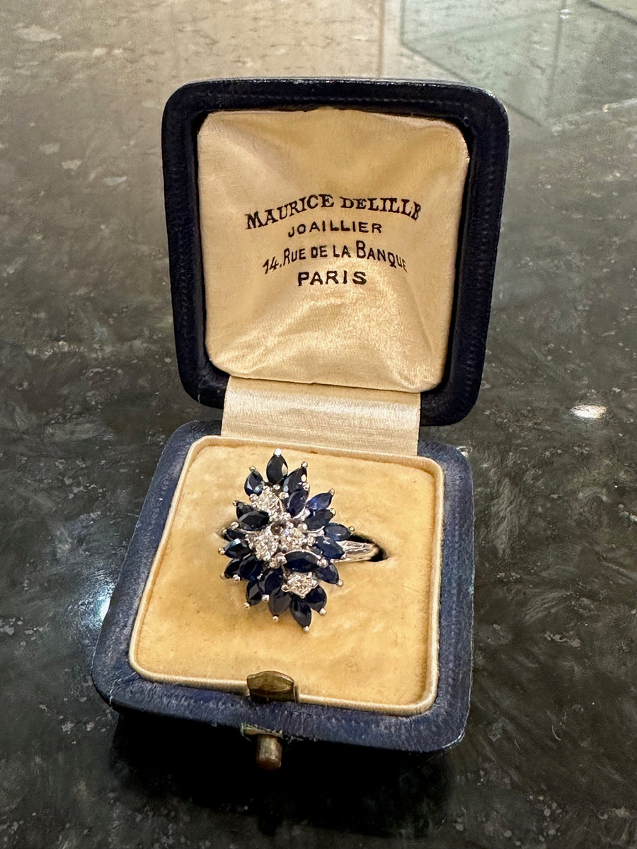 Stunning 18K Sapphire & Diamond Cocktail Ring, Estate Collection. 21S=3.10CTTW, 4D=.24. Size 6.5-