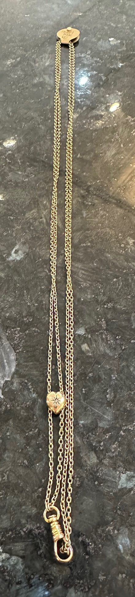 Antique 14K Victorian Watch Chain with Heart Diamond Slide and Dog Clip!!! 24" Length