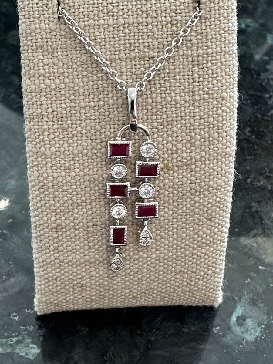 18K Burmese Ruby & Diamond Pendant on 14K 1.5MM Solid Cable Chain, 18" Length