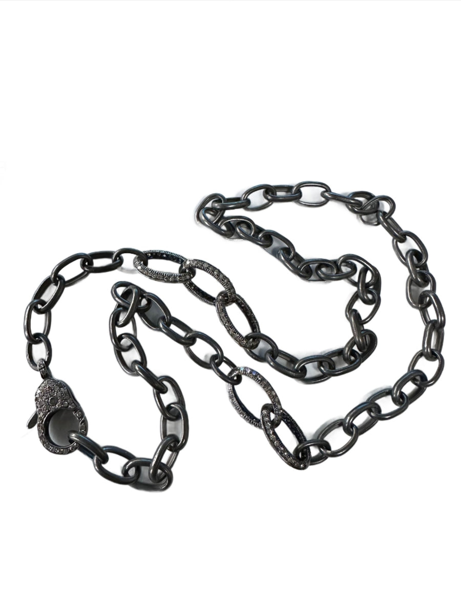 Diamond Link & Diamond Clasp Chain in Oxidized Sterling Silver, Stunning! 19" Length