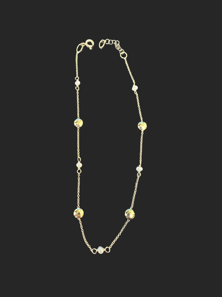 Pearl Constellation Chain Anklet in 14K Yellow Gold, 10" Adjustable Length! Made in Italy