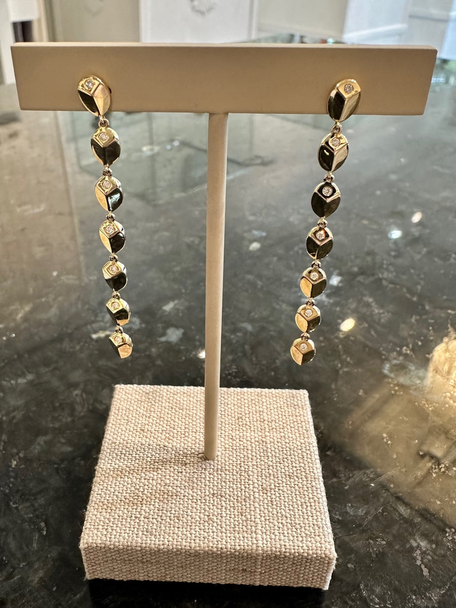 14K Yellow Gold Diamond Drop Earrings, 14D=.11CTTW