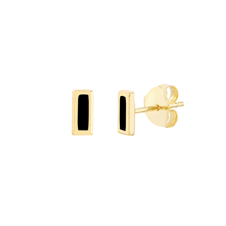 14K Black Enamel Rectangle Studs, 6MM