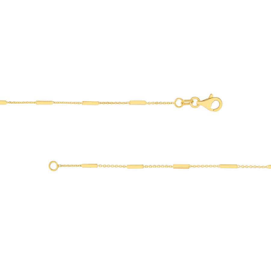 Bar Station Cable Chain Bracelet in 14K Yellow Gold w/Lobster Clasp, 7.25" Total