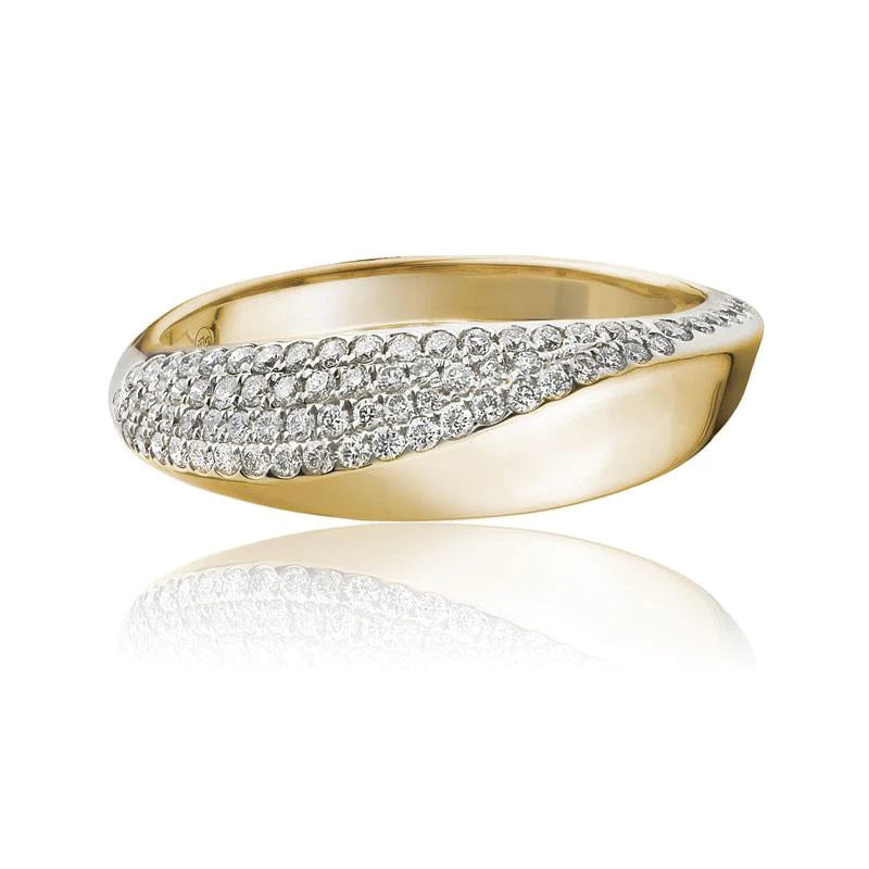 "Full Tilt" Asymmetric Pave Diamond Band Ring set with .38CTTW size 7 in 14K Yellow Gold