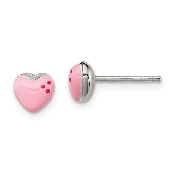 Pink Heart Enamel Studs in Sterling Silver, Made in Italy!