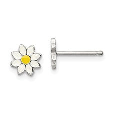 Enamel Daisy Stud Earrings in Sterling Silver, Made in Italy!