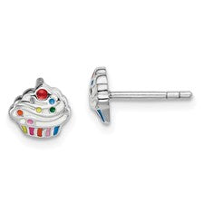 Rainbow Enamel Cupcake Studs in Sterling Silver. Eat Cake!