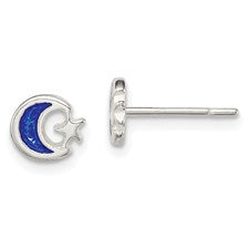 Sterling Enamel Moon & Star Stud Earrings