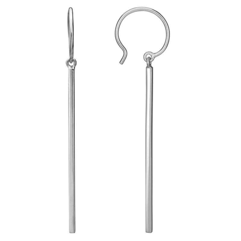 Sleek Sterling Silver Stick Drop Earrings on tailored French Wires