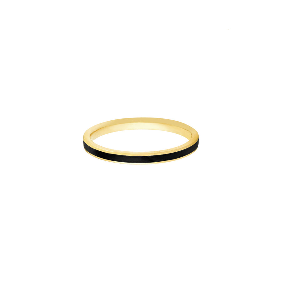 Black Enamel Eternity Band Ring in 14K Yellow Gold, Size 6. 2.2MM