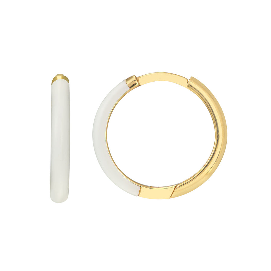 REVERSIBLE 14K White Enamel & Gold Hoop Earrings, 1/2" Diameter. LOVE!