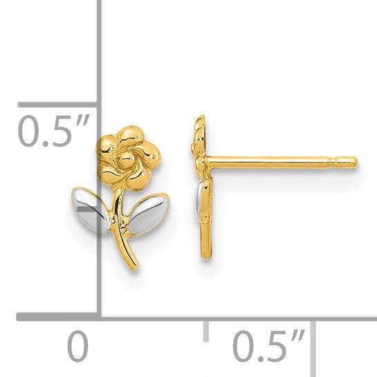 14K White & Yellow Gold Tiny Flower Studs, Great as Singles!