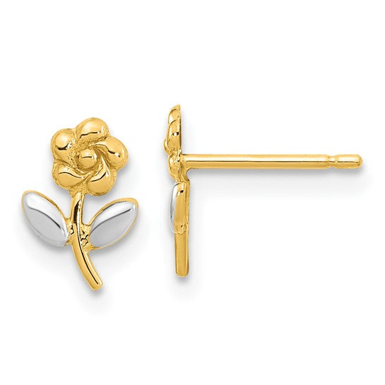 14K White & Yellow Gold Tiny Flower Studs, Great as Singles!