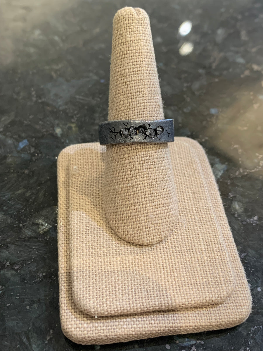 Bespoke Raw Black Diamonds in Blackened Sterling Band Ring, Size 7.75