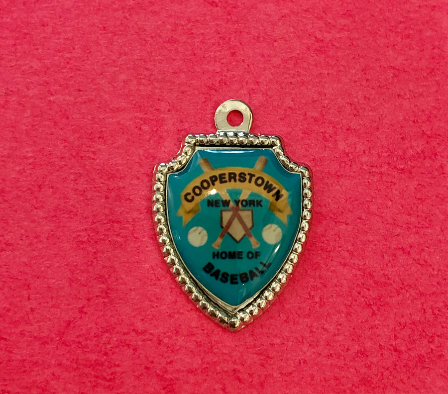 Cooperstown "Home of Baseball" Blue Shield Charm/Pendant in Sterling Silver