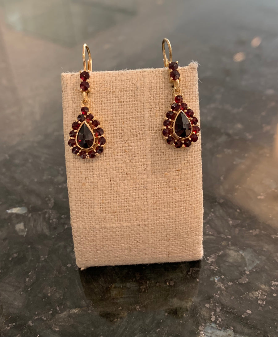 Estate Garnet Drop Earrings in 14KY