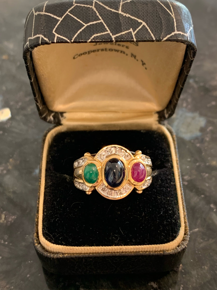 Sapphire, Ruby,Emerald & Diamond Ring in 14KY, Estate Collection. Finger Size 5.25+