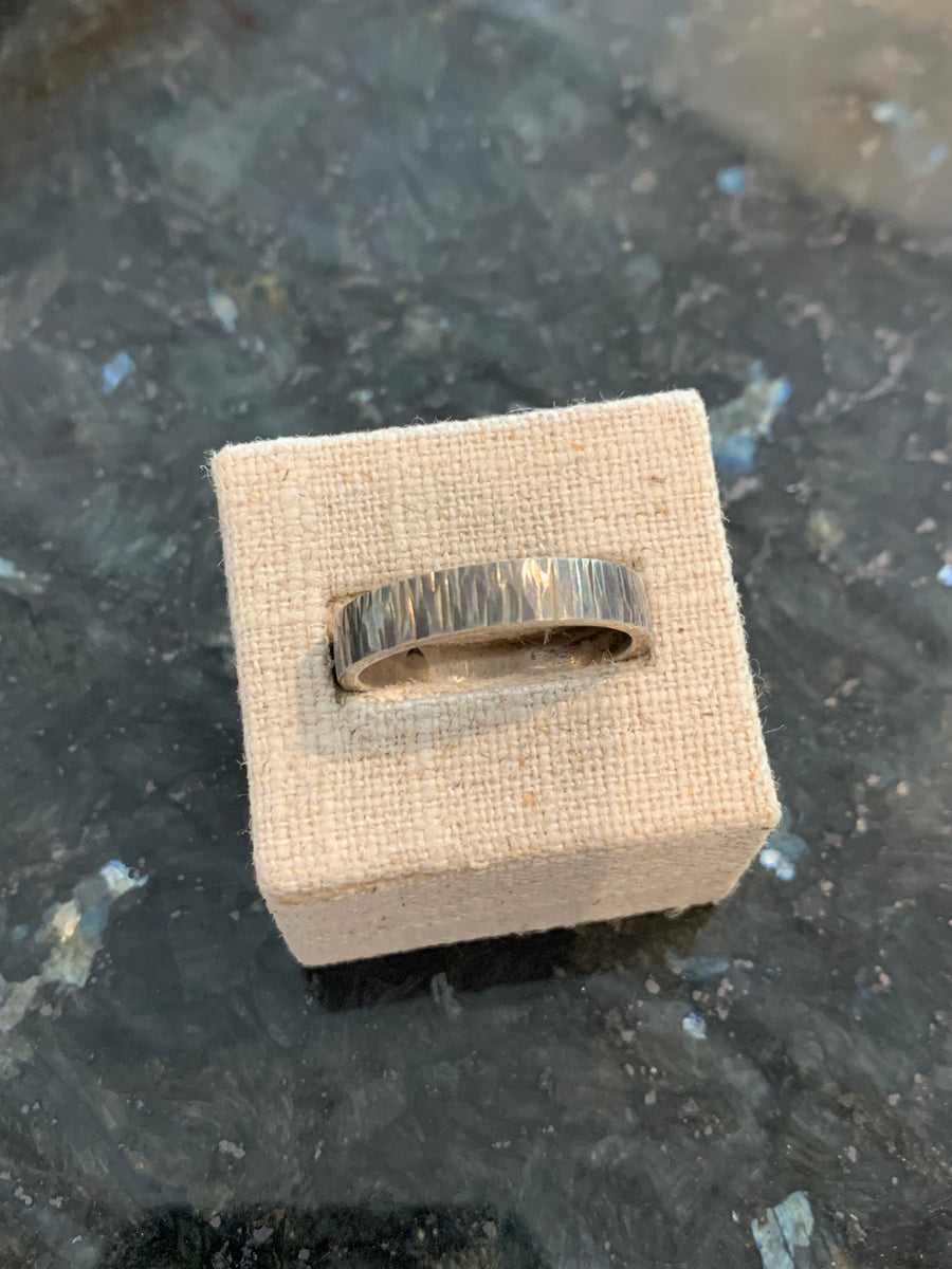 One Of A Kind Handmade "Bark" Wedding Band Crafted in Sterling Silver & Black Rhodium, Finger Size 11.75
