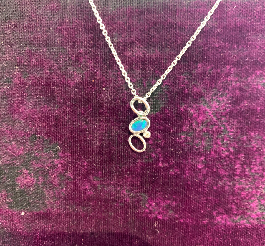 Darling Opal & Diamond in Sterling Silver on 18" Sterling Cable Chain. Estate Collection