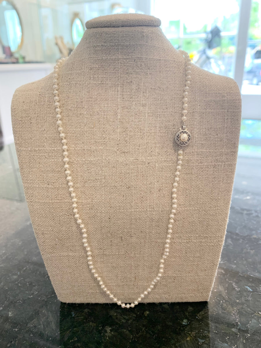 Darling Gift! 2.5-3MM Pearl Necklace w/14KW Clasp, 18" Long & Hand-knotted