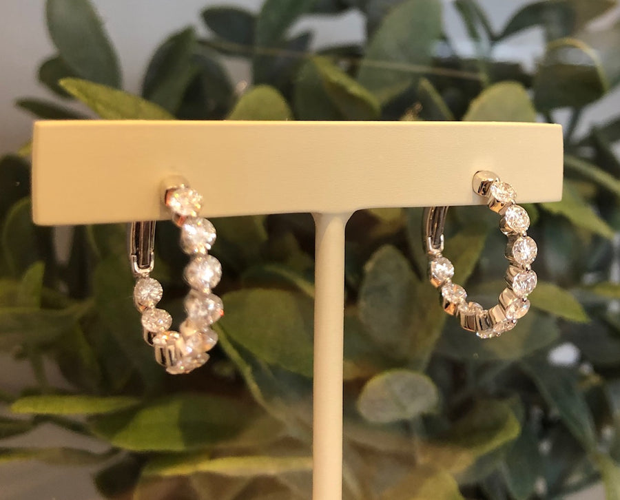 Best Seller! 2.00CTTW Diamond Shared Prong Inside-Out Hoops, 18K White Gold, 20 Diamonds!