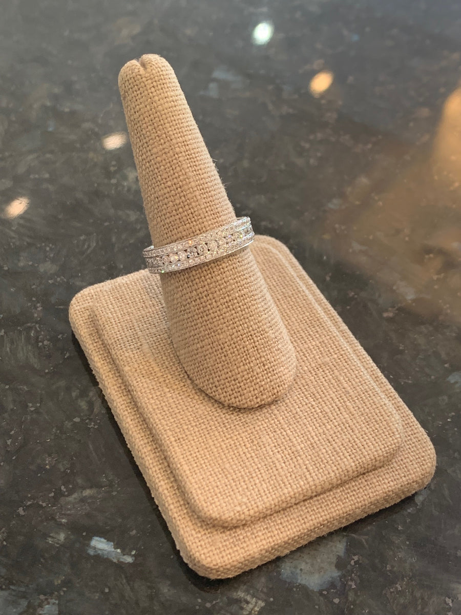 *Three-Sided* Diamond Band in 14K White Gold, 190 Diamonds = 1.33CTTW. Finger Size 7.75