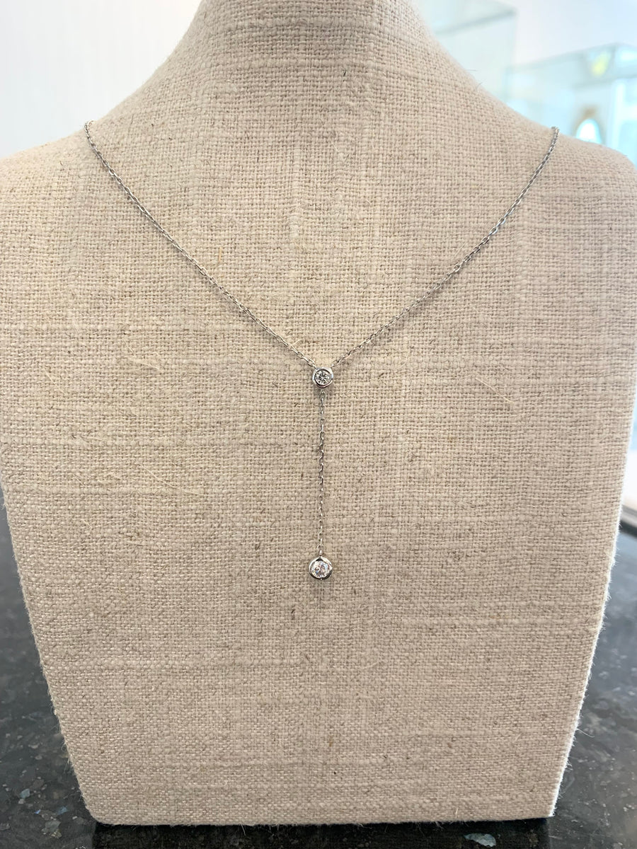 14K White Gold Diamond "Y" Necklace, 2D=.25CTTW, 18" in Length