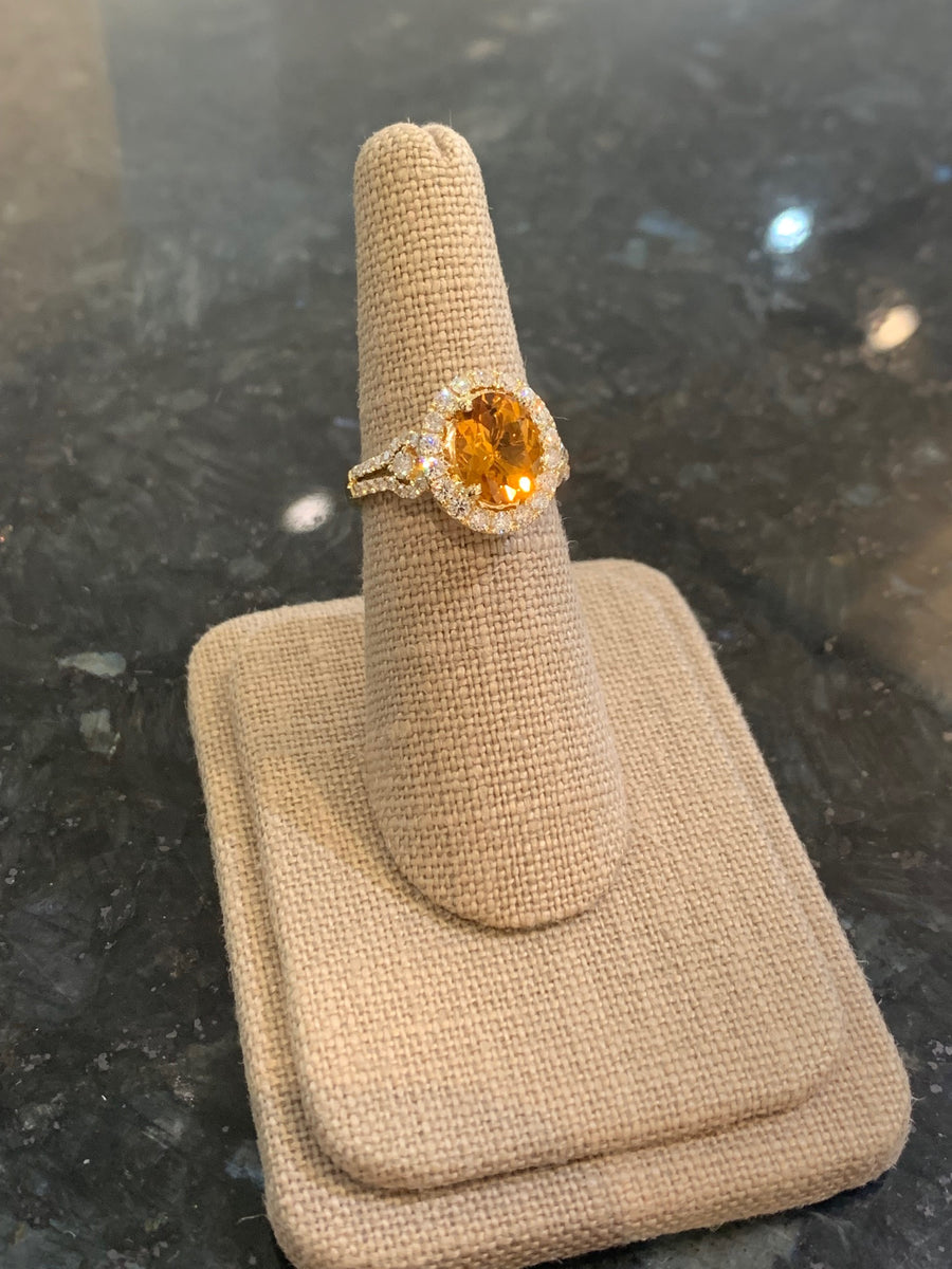 Bespoke Citrine Ring in 18K Yellow Gold, C=1.78CT, 52D=.69CTTW in Size 6